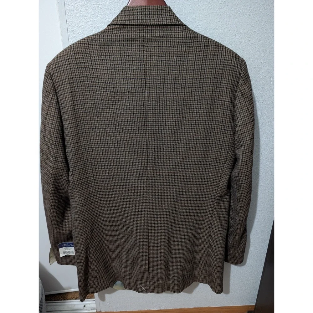 Alan‎ Flusser 100% Lambs Wool Cashmere Brown Plaid Sport Coat Mens 42 Long NWT